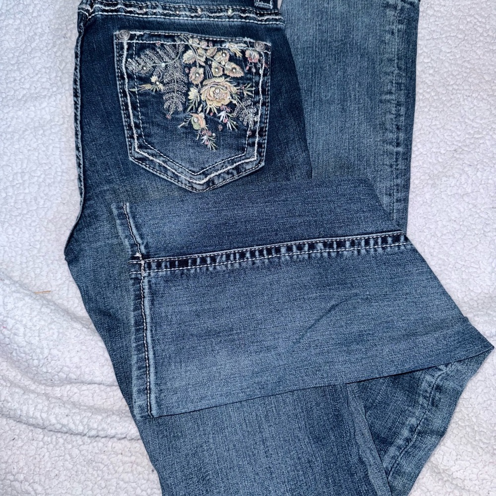 Grace in LA Low Rise Bootcut Jeans 27 Floral Embroidered Western Boho - Picture 2 of 4